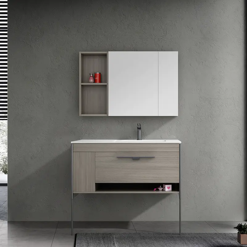 Modern minimalist Grey Elm bathroom cabinet combination — Lanzaga Series