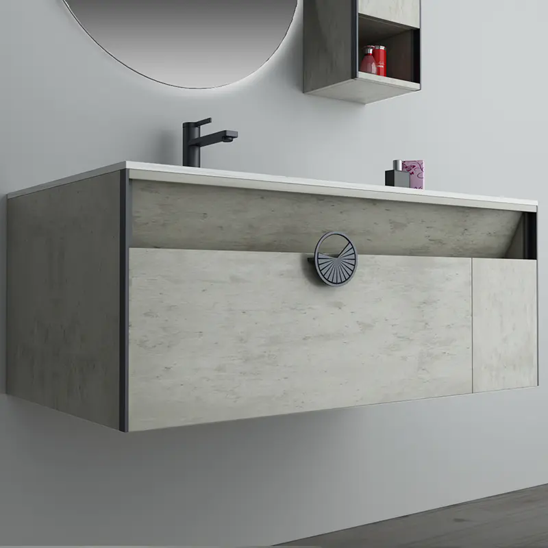 Modern minimalist White cement grey bathroom cabinet combination — Venus Series