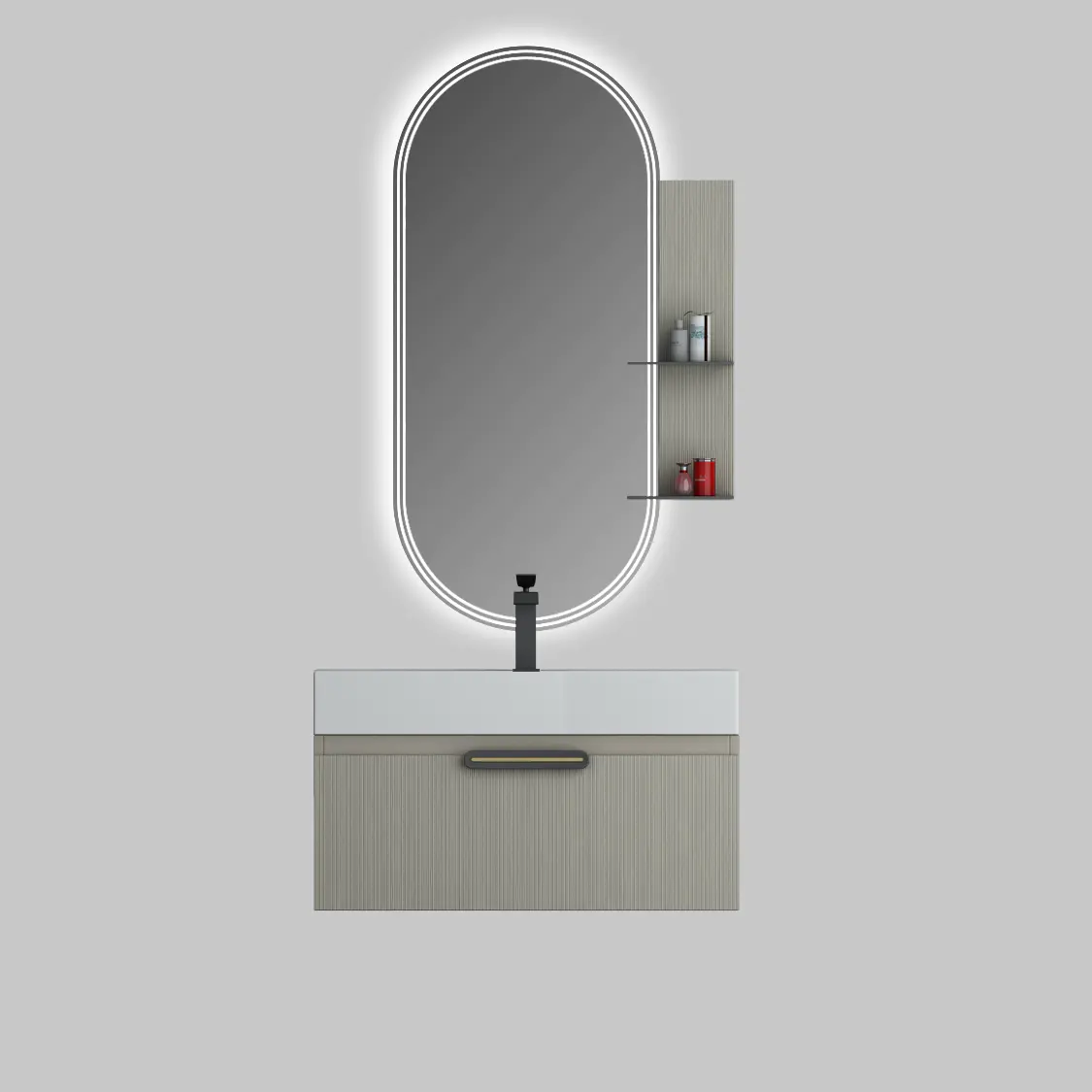 Modern minimalist off white+Milan Mirage bathroom cabinet combination — Cubic Series