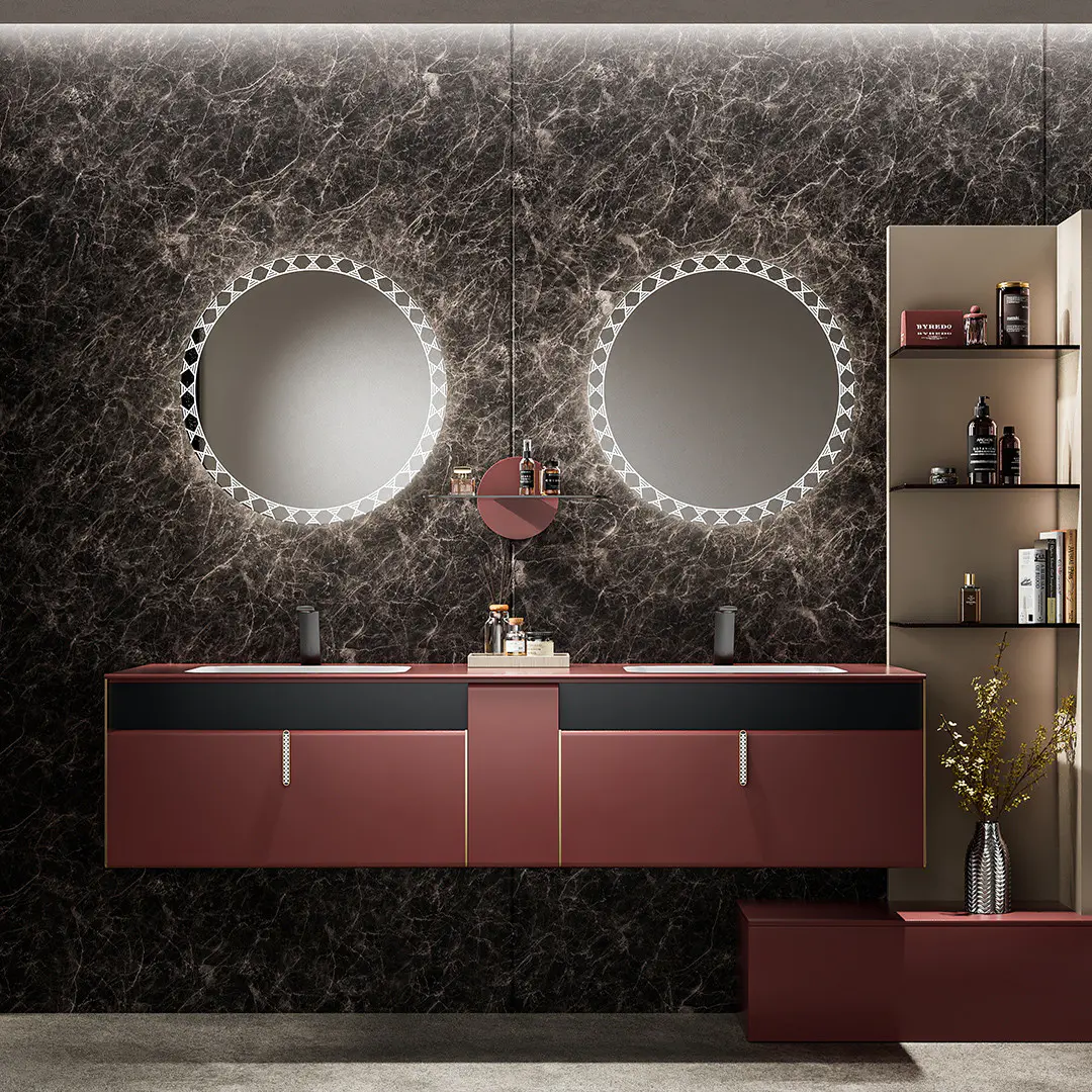 Wholesale Rosso Jaipur Red color Wall Mounted LED mirror bathroom cabinets - AROMA series