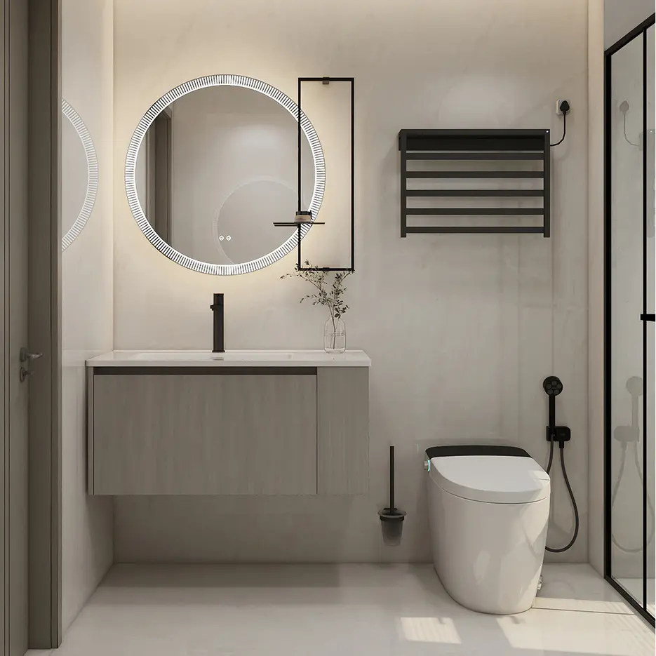 Wholesale Dark grey maple color with integrated ceramic basin bathroom cabinets - BASHAR PRO Series
