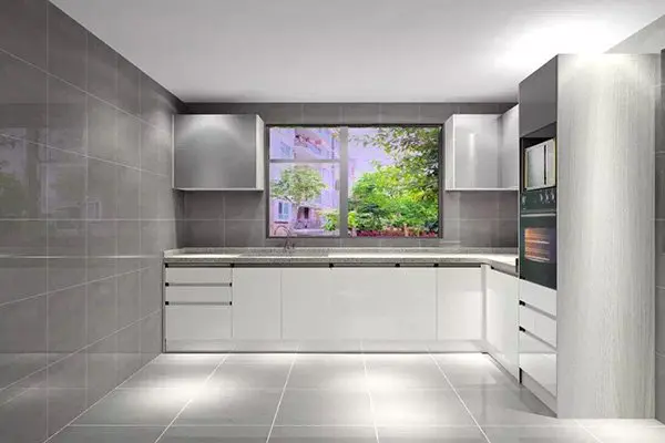 Simple Waterproof Plywood High Glossy Grey & White Kitchen Cabinet