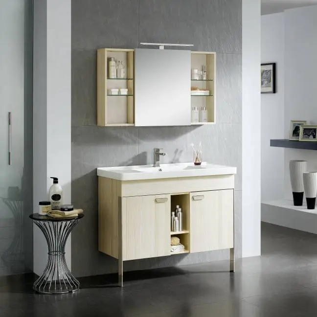 Light Paulownia Wood Floor Standing Bathroom Cabinet with Doors - Paloma Series
