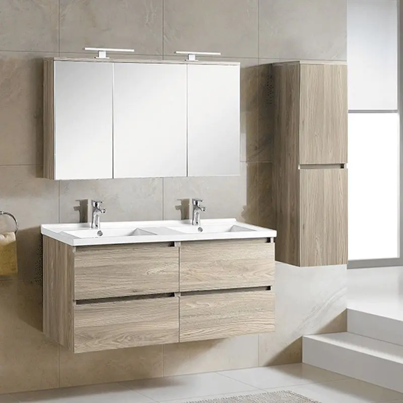 Grey Walnut Wall Mounted Bathroom Cabinet with Drawers - Paris Spring Series