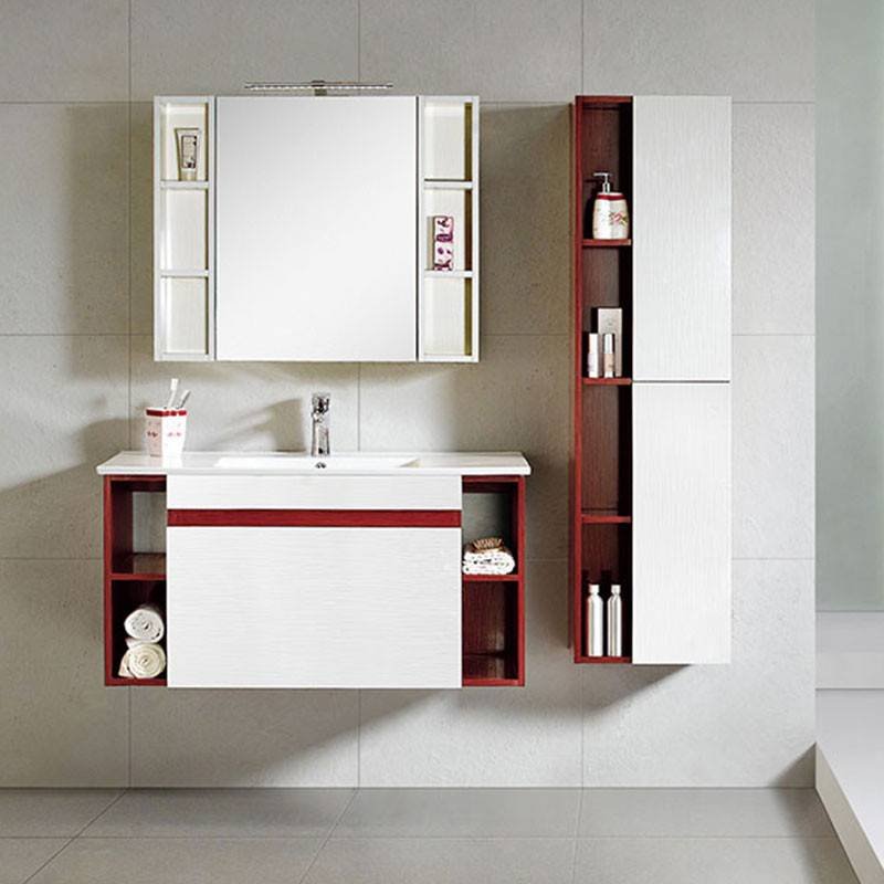 Dark And Light Paulownia Wood Wall Mounted Bathroom Cabinet - Lotus Series