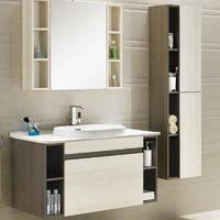 Dark & Light Paulownia Wood Wall Mounted Bathroom Cabinet -  Lotus Series