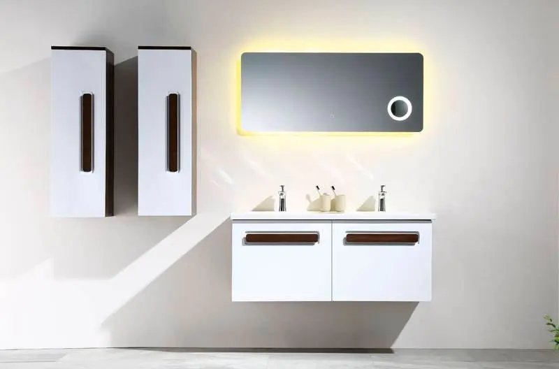 White and Walnut Wall Mounted Bathroom Cabinet With Drawers - Nova Series