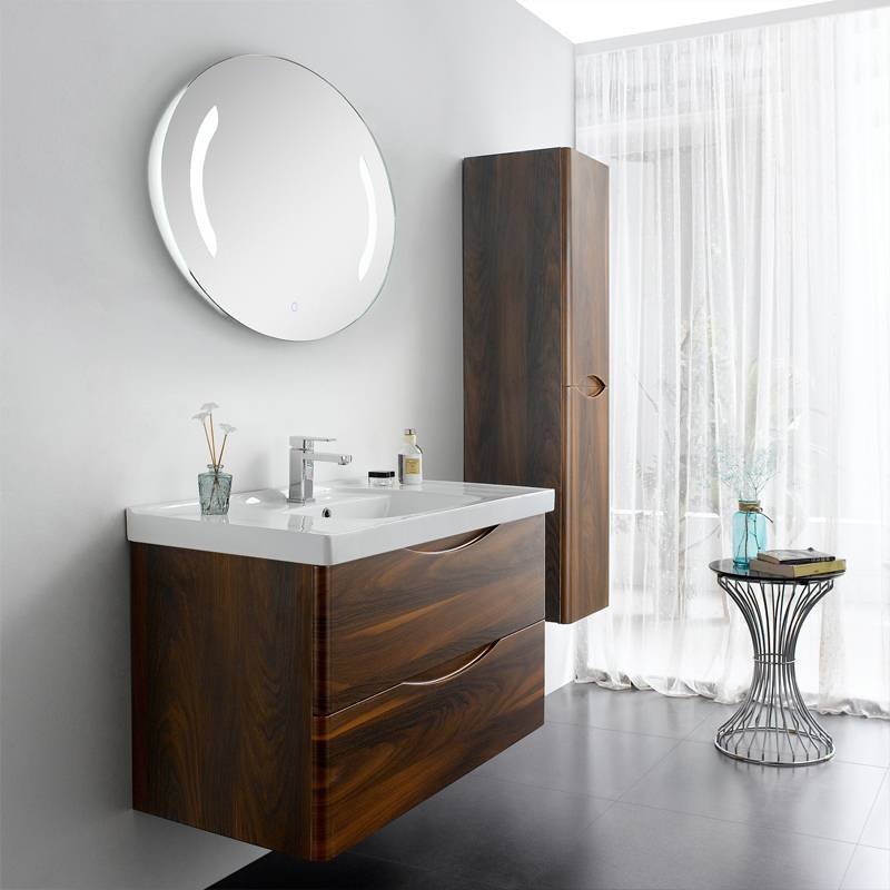 Brown Elm Wall Mounted Bathroom Cabinet with Drawers - LUNA Series